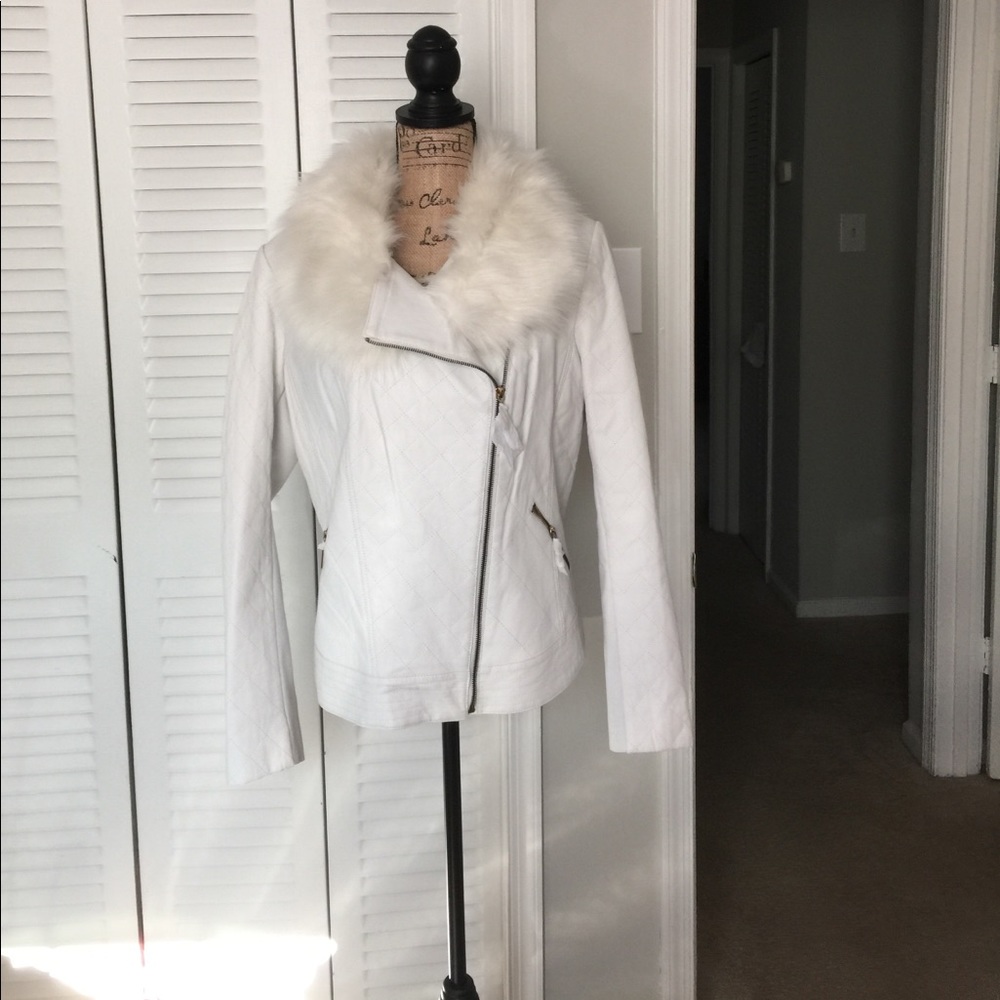 White Leather Jacket by Imani Collection